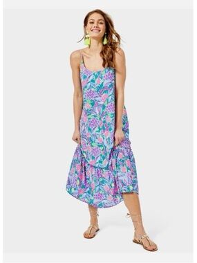 Lilly Pulitzer Winni Spaghetti Straps Midi Ruffled Dress